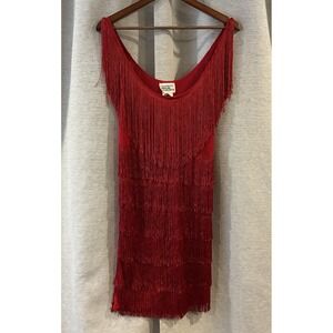 Vtg California Costume Collection Fashion Flapper Dress Womens L Fringe Tiered